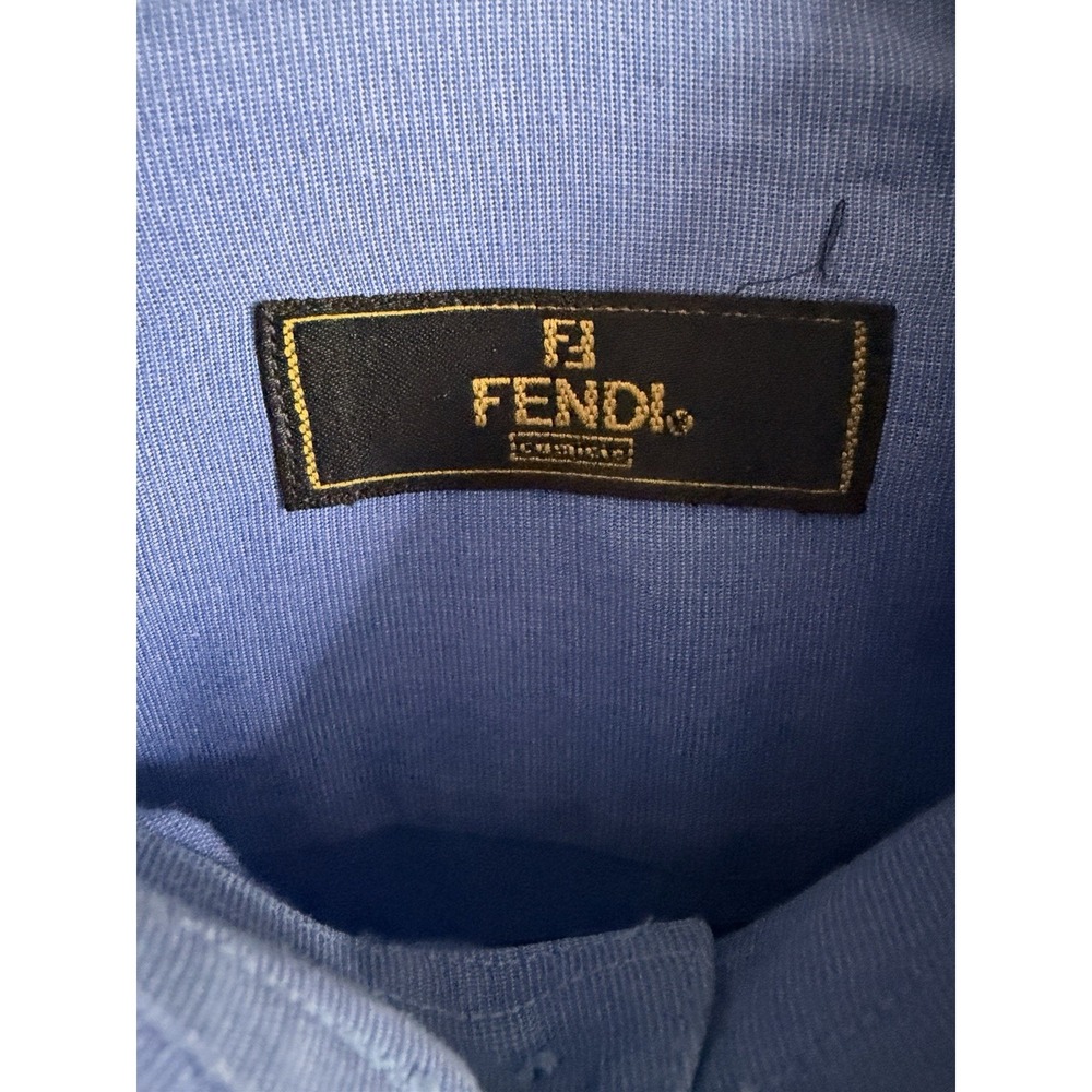 Fendi Roma Blue Button Front Dress Shirt Mens 16.5 42 Long Sleeve Italy - Picture 2 of 12